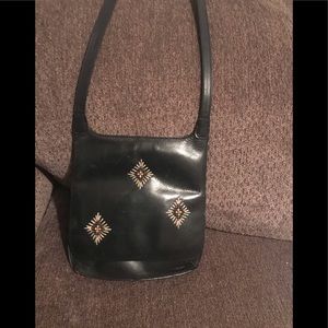 Real Leather black beaded crossbody purse